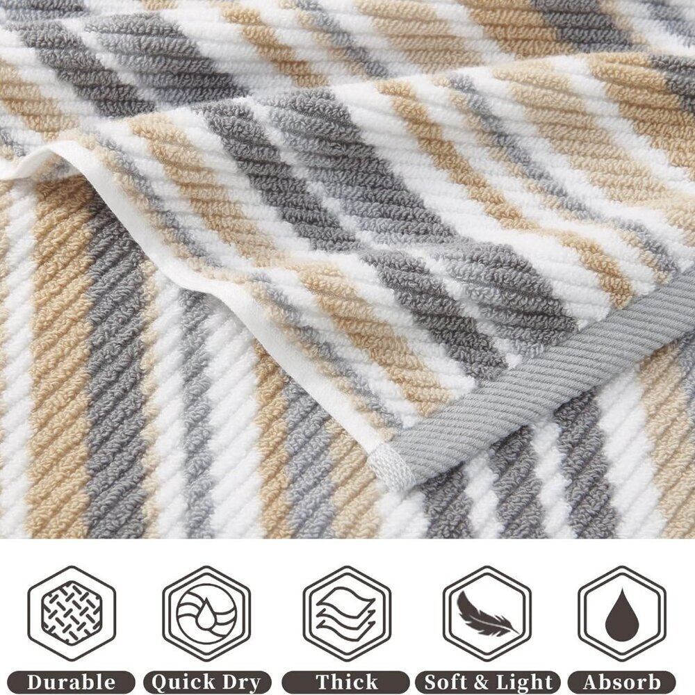 Ultra Absorbent Beige Striped Hand Towels - Set of 4 for Stylish Bathrooms
